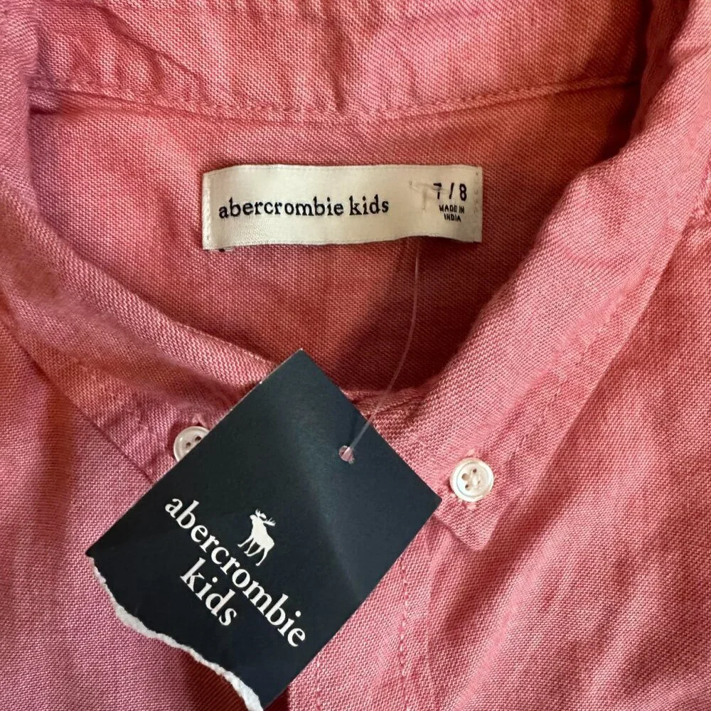 Abercrombie Kids Short Sleeve Button Down Shirt 100% Cotton - NWT - 7/8